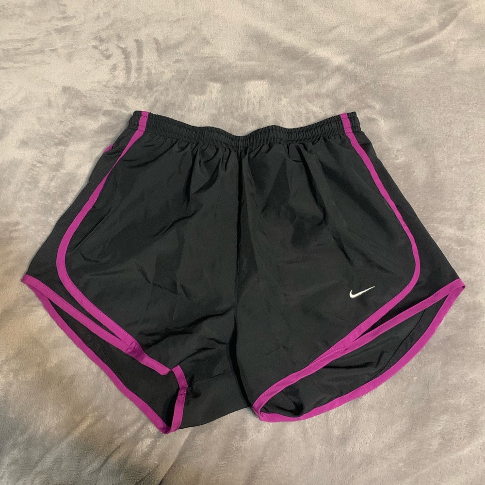 Black nike shorts with purple deatailing